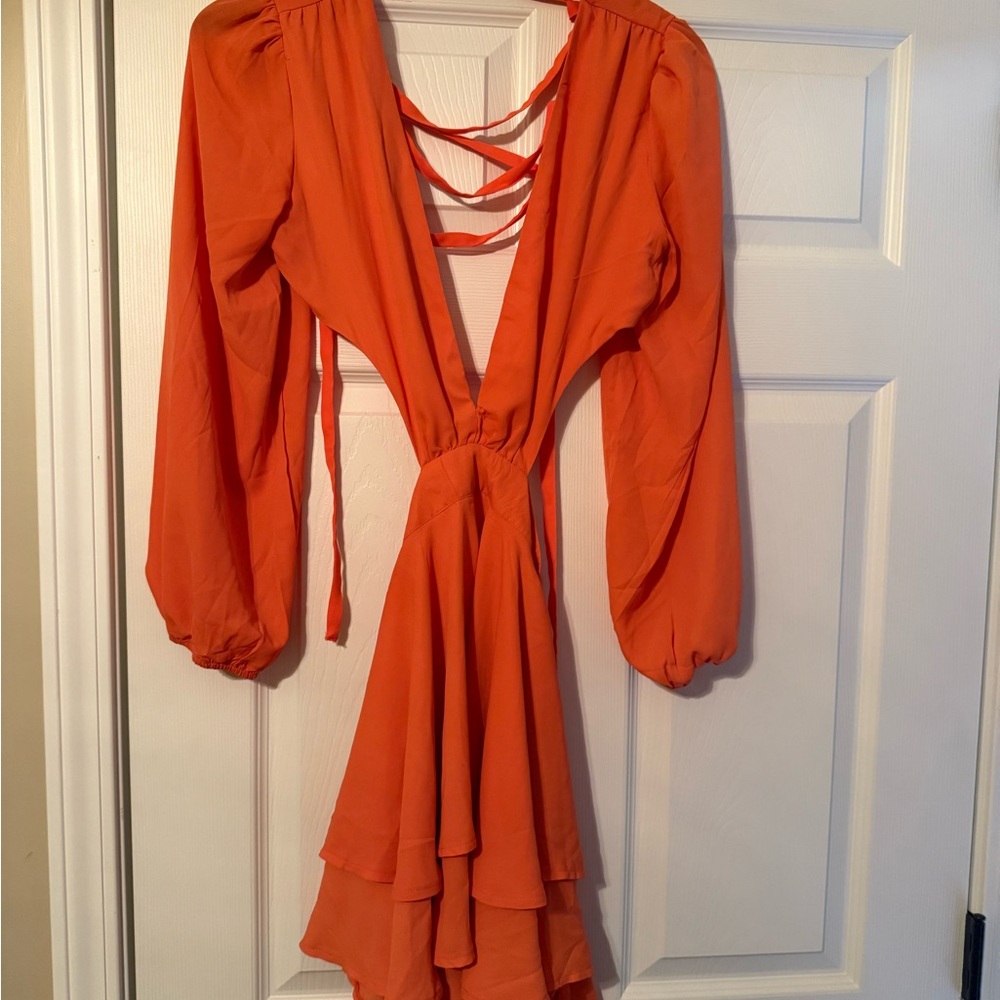 Fashion Nova Vibrant Orange Long Sleeve Dress